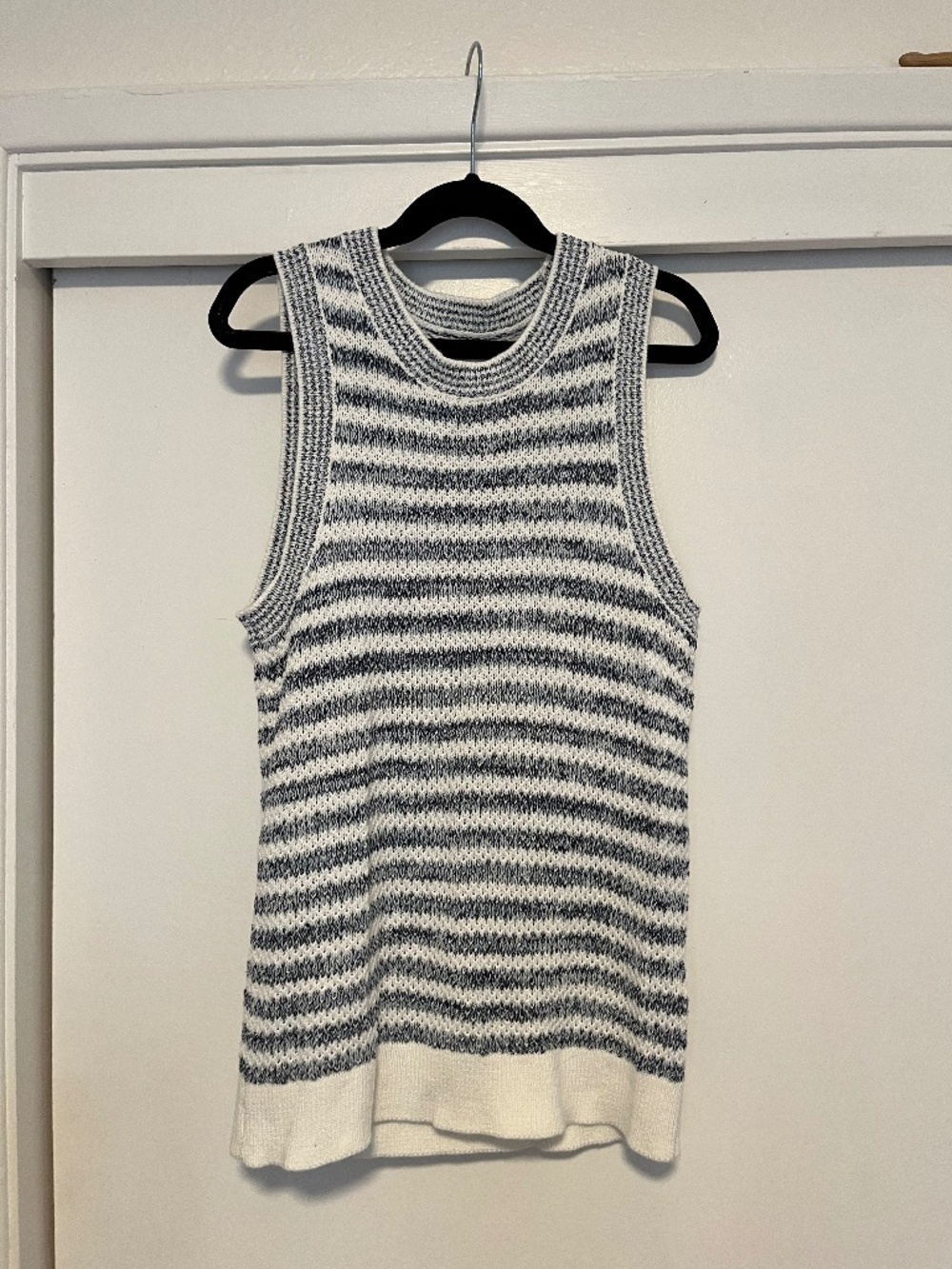 J. Crew Knit Crew Neck Sweater Tank Top Striped Navy and White - XS